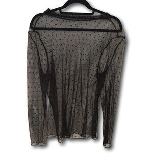 Womens Sheer Black Polka Dot Blouse XL
